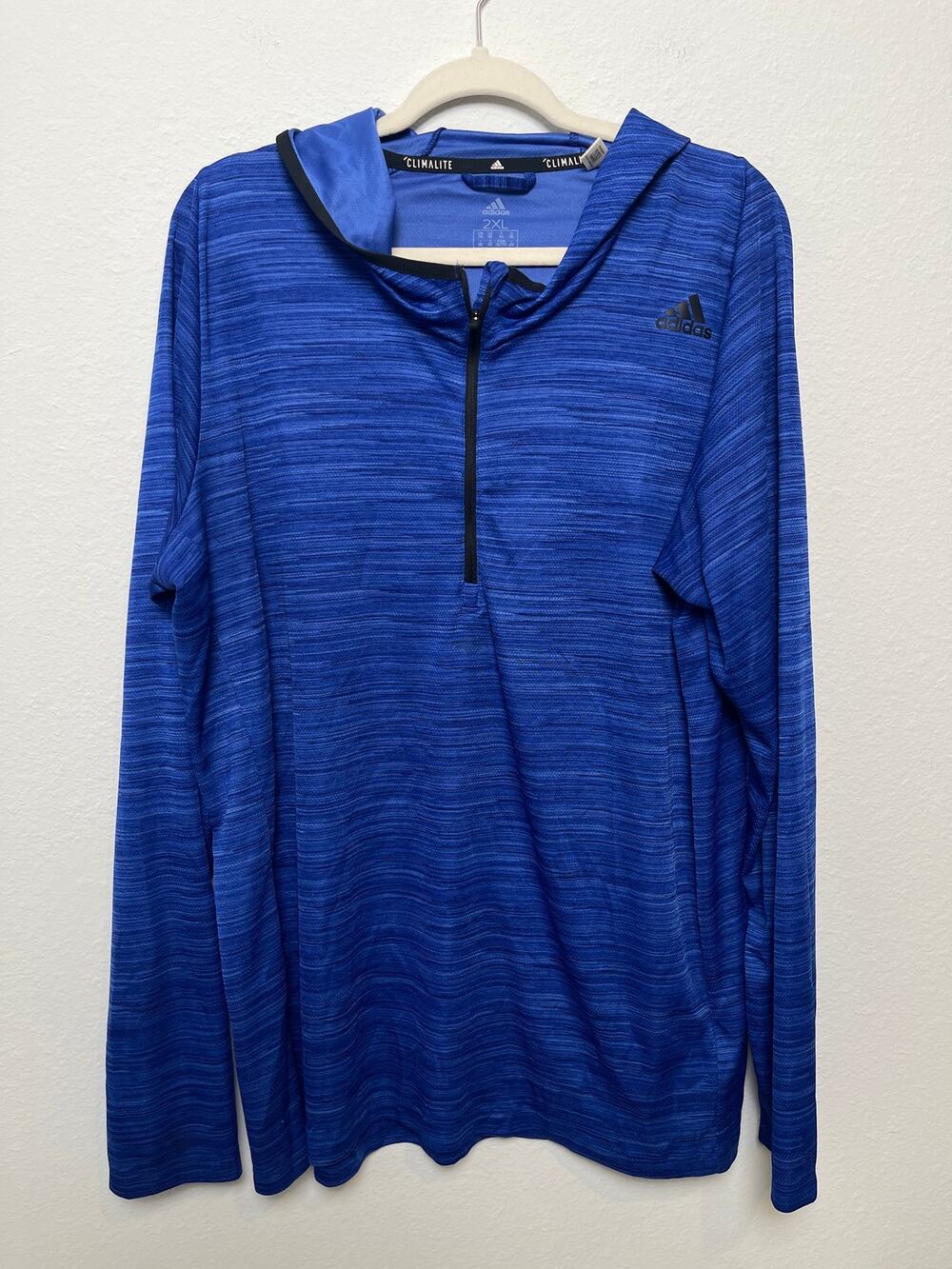 Adidas Climalite 2XL Blue Hooded Quarter Zip Pullover Athletic Performance Shirt